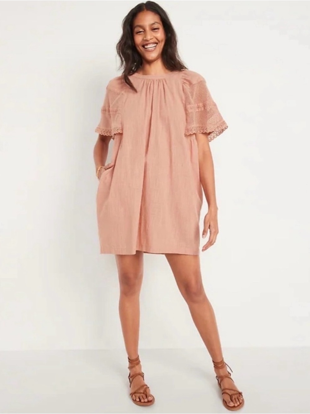 Old Navy Dusty Rose Gauzy Flutter Sleeve Mini Dress